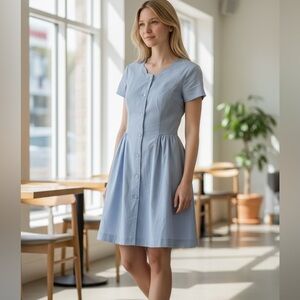 Japanese made Fiazza Light Blue scalloped neck Button-Up Dress sz M?